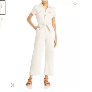 Anessa denim puff-sleeve belted jumpsuit